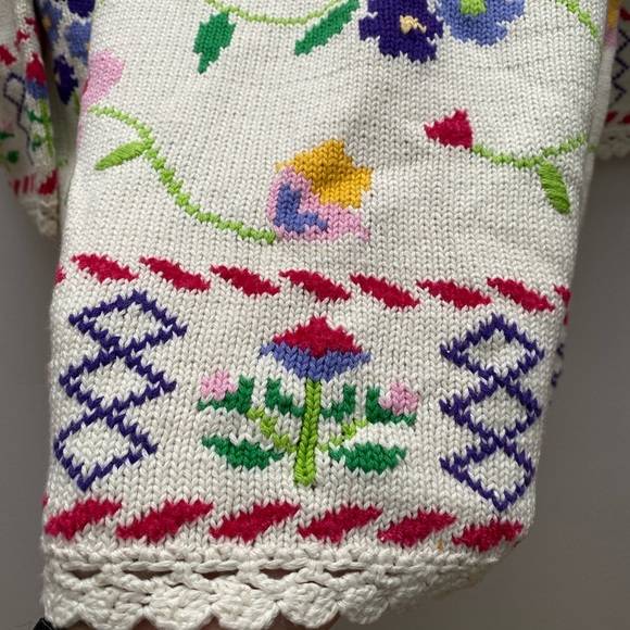 Vintage - Hanna Andersson Cream Knit Floral Pattern Sweater Scalloped Edge - Picture 4 of 10